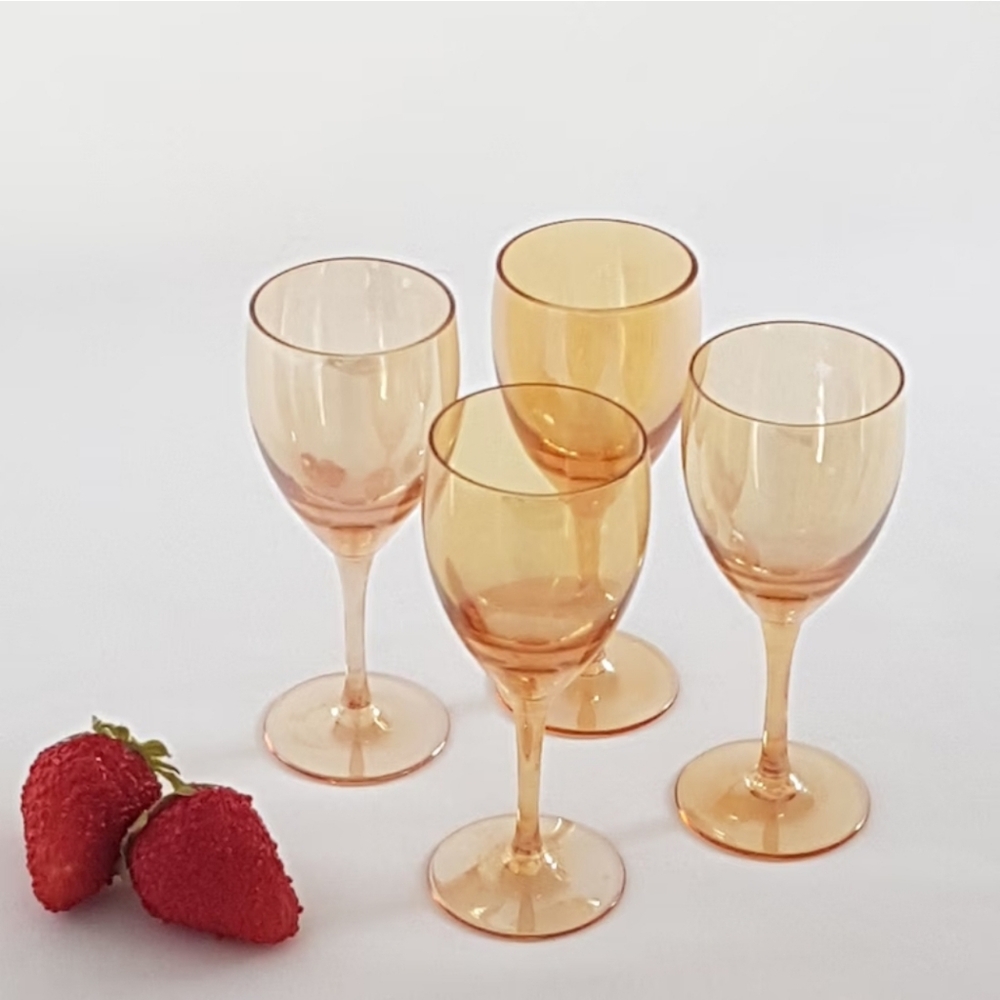 Vintage Hand Blown Marigold Orange Cordial Glasses Polished Pontil Set of 4